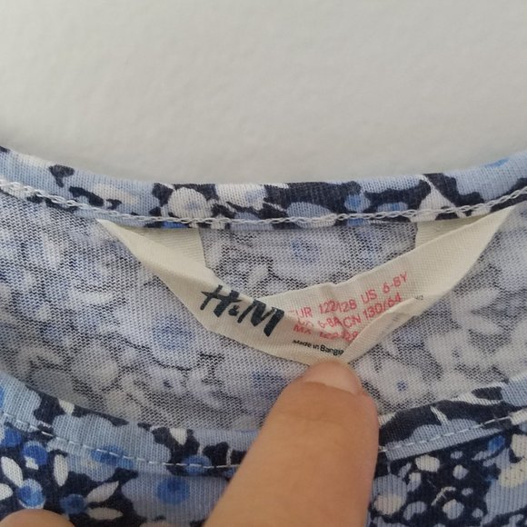 H&M Girl's Size 6-8 Cotton Tank Dress Short Sun Summer Floral White Blue - Picture 2 of 3